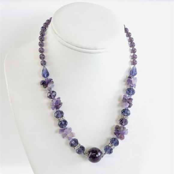 Amethyst and Rhinestone bead necklace - Picture 2 of 6